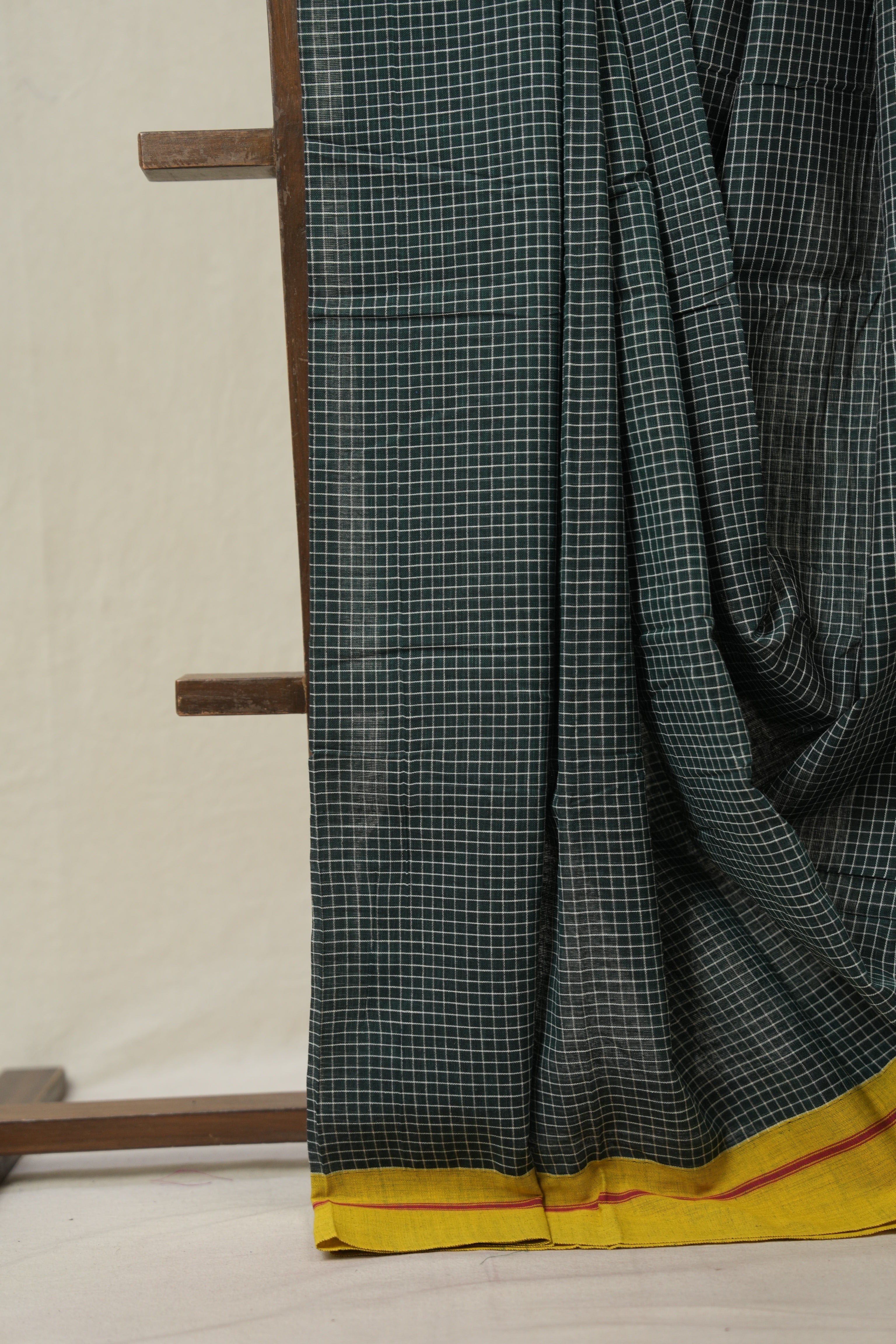 Green Big Checks Cotton Patteda Anchu Saree - SRGPAS324