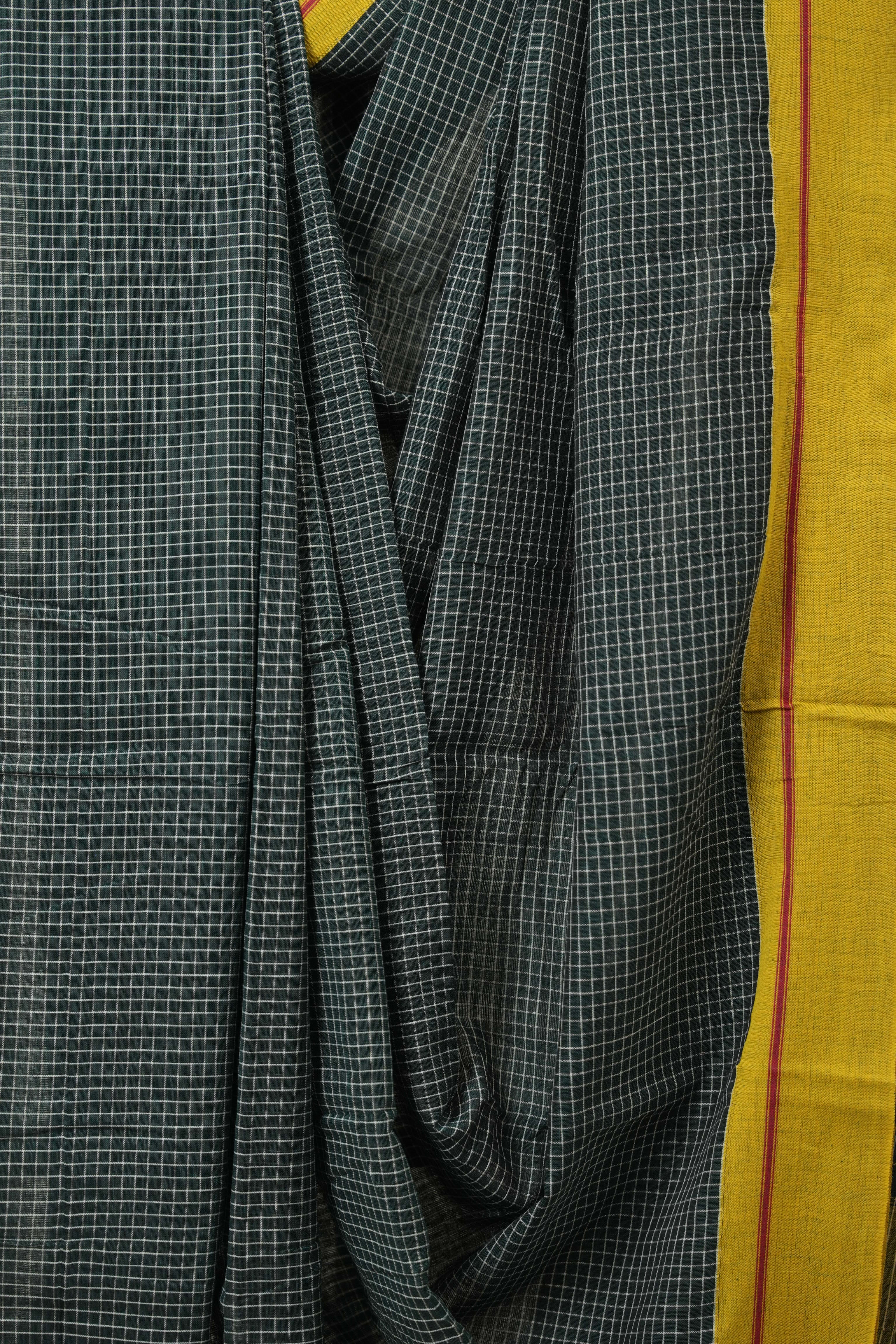 Green Big Checks Cotton Patteda Anchu Saree - SRGPAS324