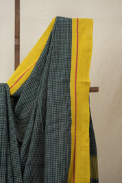 Green Big Checks Cotton Patteda Anchu Saree - SRGPAS324