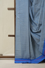 Sky Blue Big Checks Cotton Patteda Anchu Saree - SRSBPAS322
