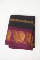 Dark Wine Sungudi Cotton Saree - SRDWSCS75