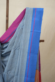 Sky Blue Big Checks Cotton Patteda Anchu Saree - SRSBPAS322