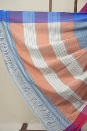 Sky Blue Big Checks Cotton Patteda Anchu Saree - SRSBPAS322