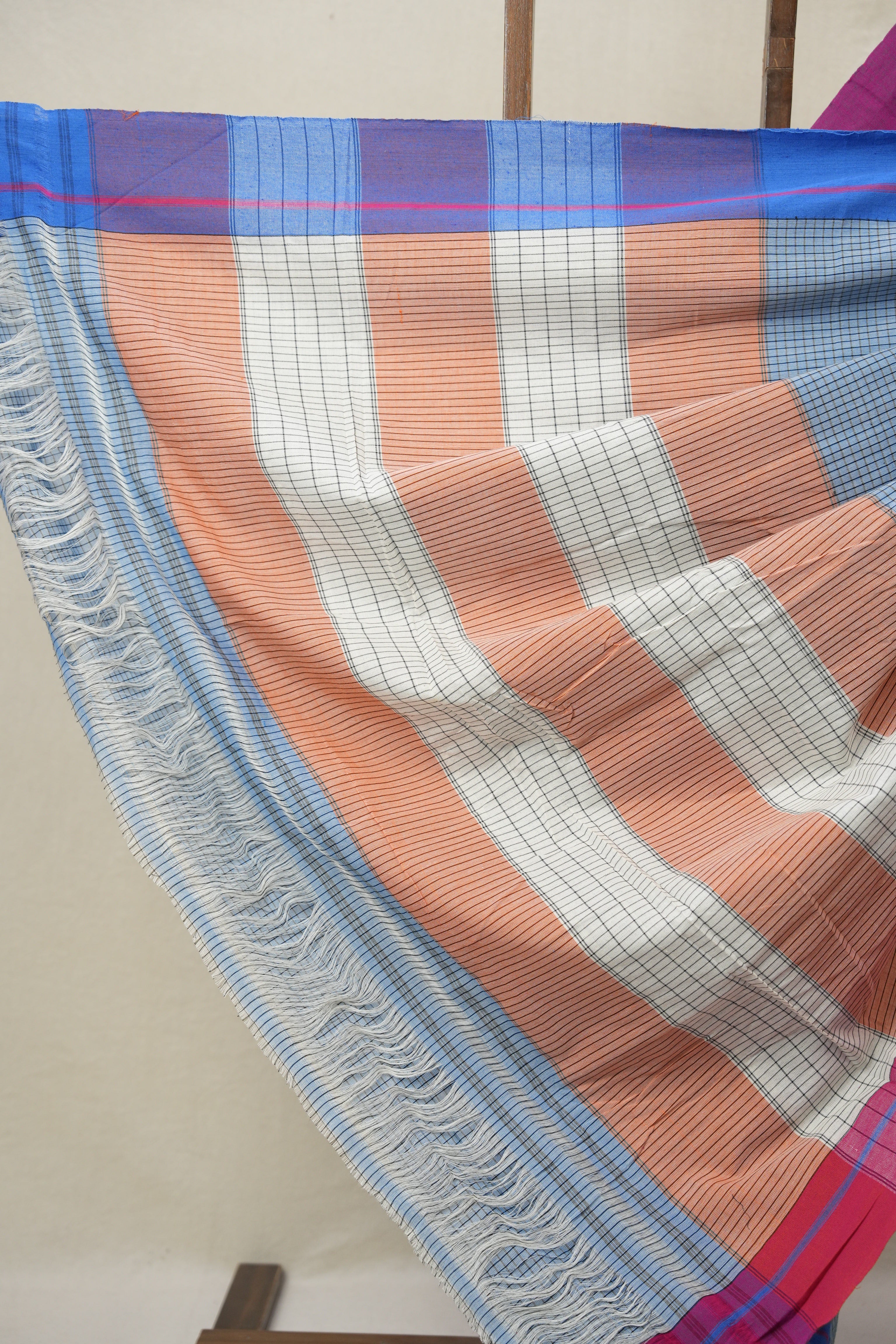 Sky Blue Big Checks Cotton Patteda Anchu Saree - SRSBPAS322