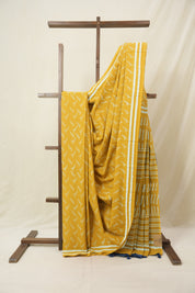 Mustard Yellow HBP Cotton Saree - SRMYCS3370