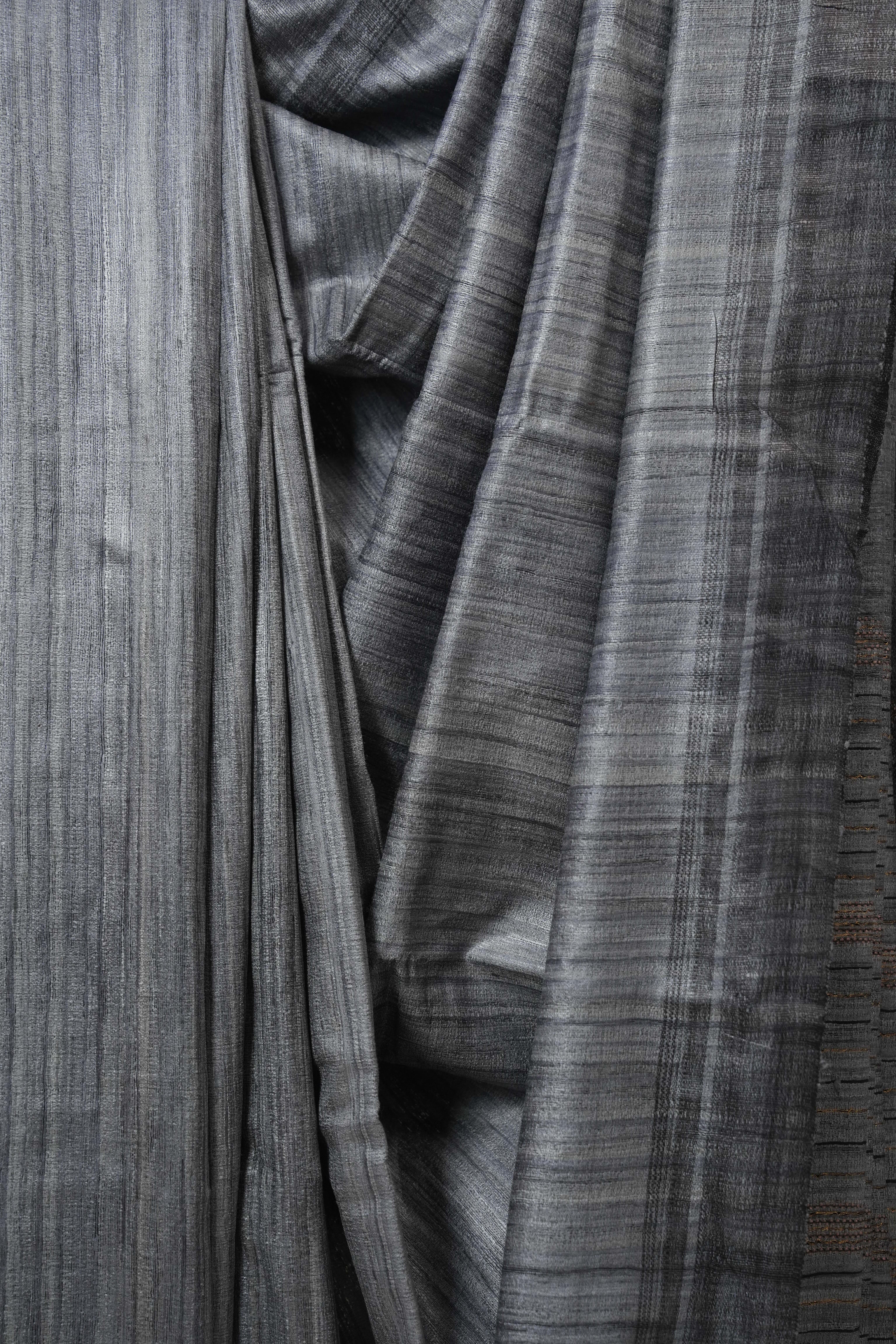 Grey Tussar Silk Saree - SRGTSS1800