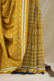 Mustard Yellow HBP Cotton Saree - SRMYCS3370