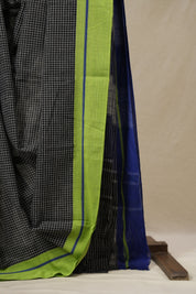 Black Big Checks Cotton Patteda Anchu Saree - SRBPAS333