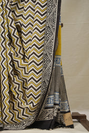 Yellow Black HBP Cotton Saree - SRYBCS2834