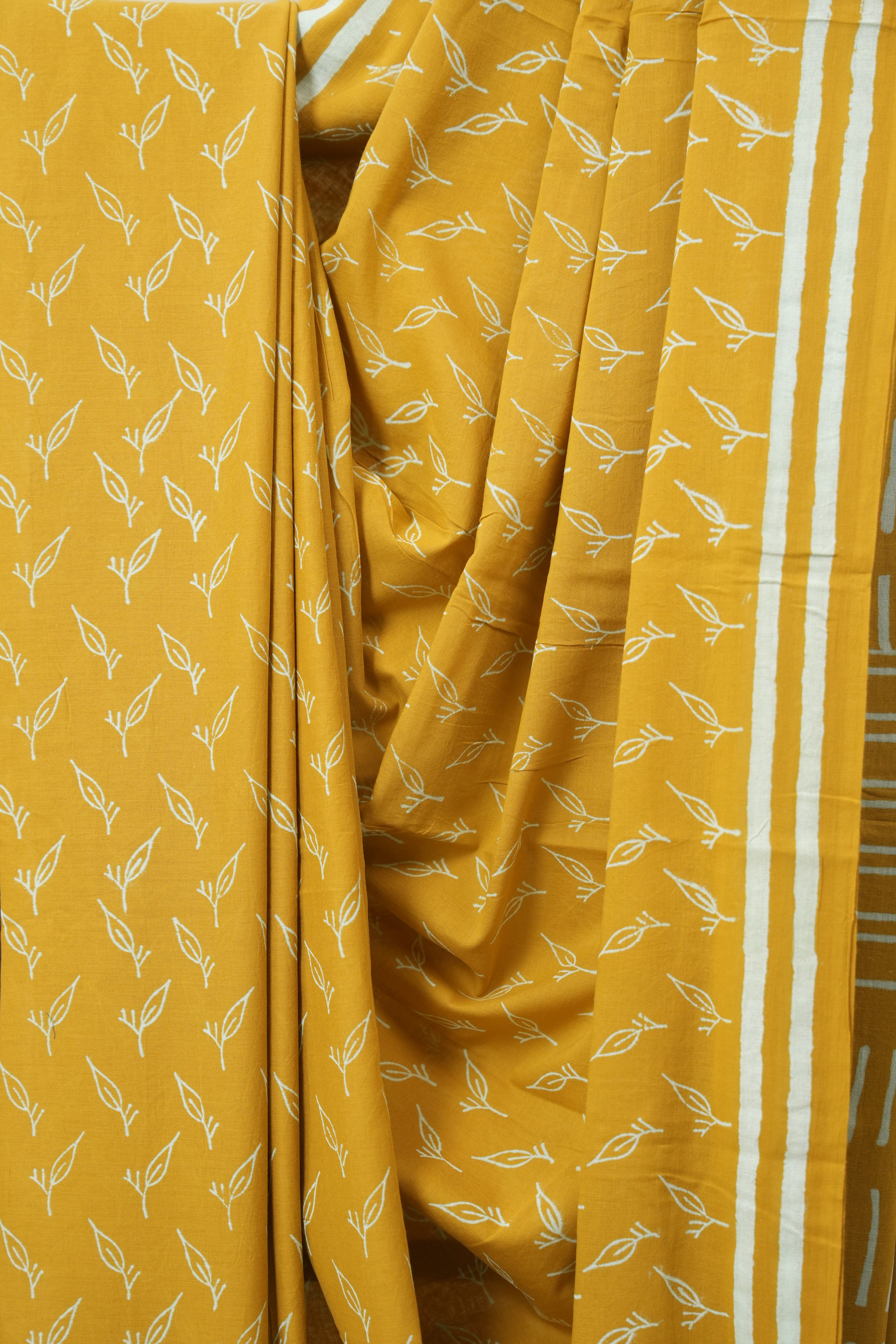 Mustard Yellow HBP Cotton Saree - SRMYCS3370