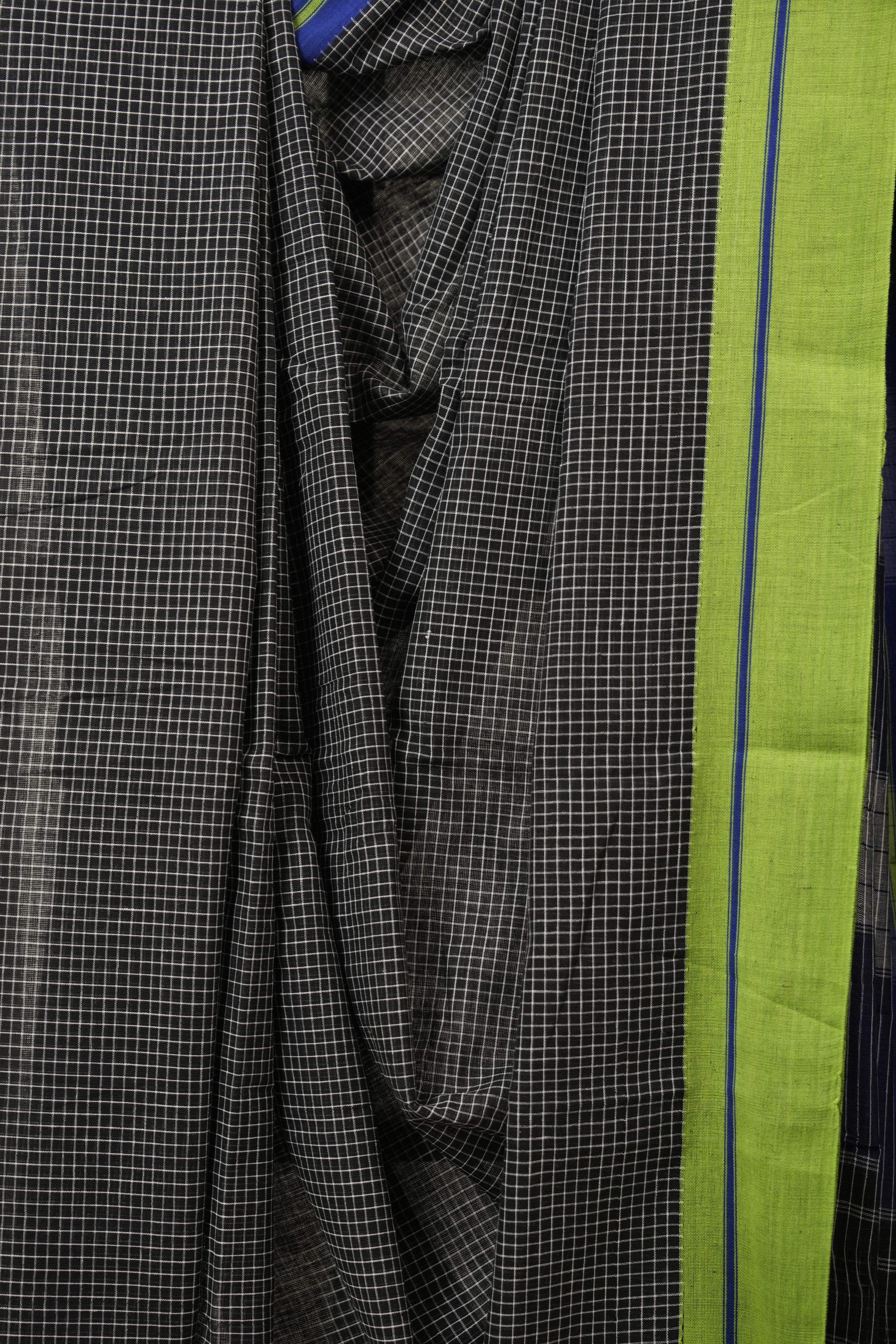Black Big Checks Cotton Patteda Anchu Saree - SRBPAS333