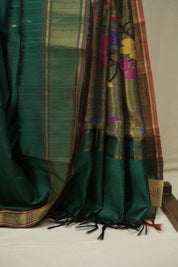 Bottle Green Raw Silk Saree - SRBGRSS1074