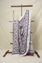 Plum White HBP Slub Cotton Saree- SRPWHBPSCS130