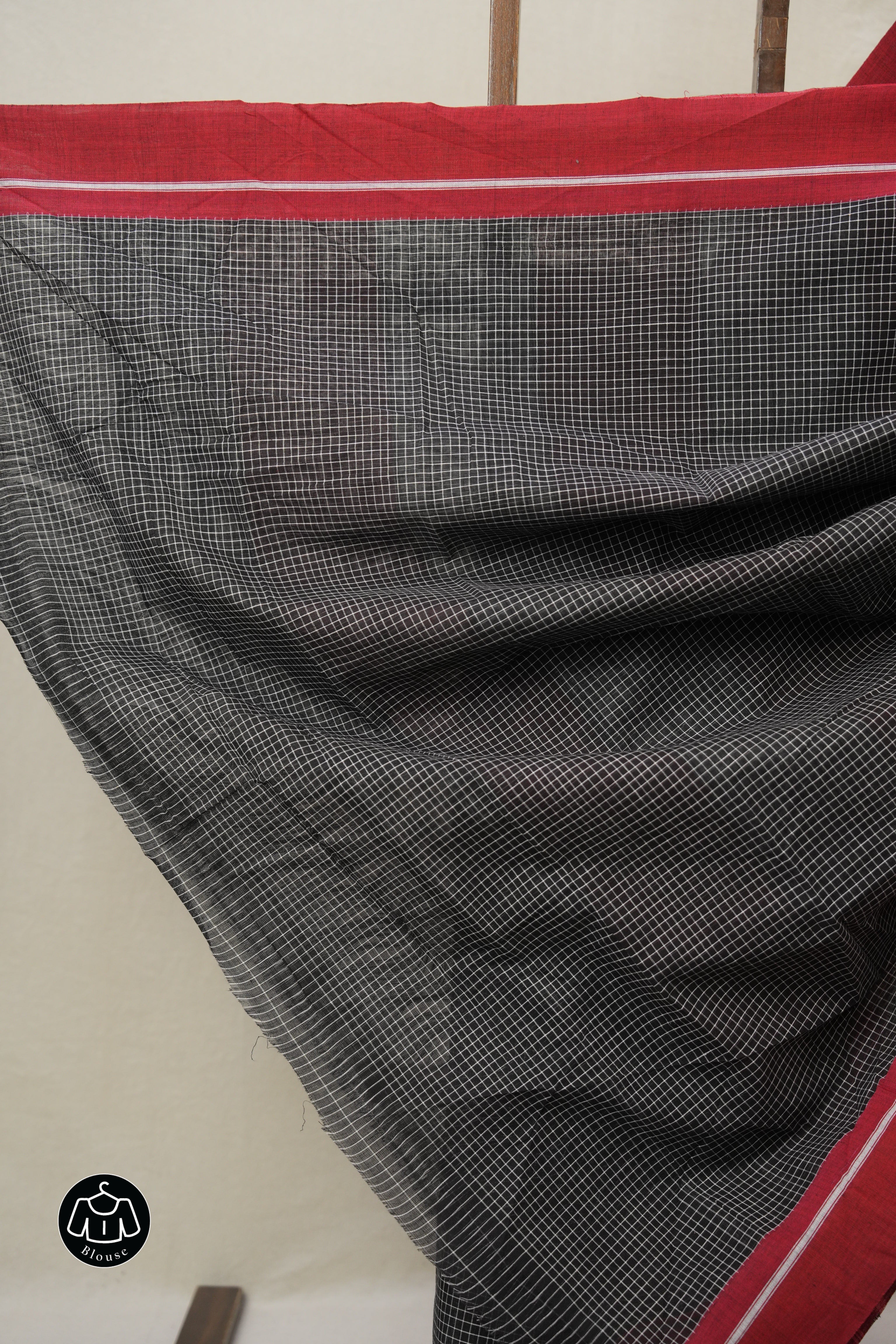 Black Big Checks Cotton Patteda Anchu Saree - SRBPAS271