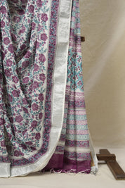 Plum White HBP Slub Cotton Saree- SRPWHBPSCS130