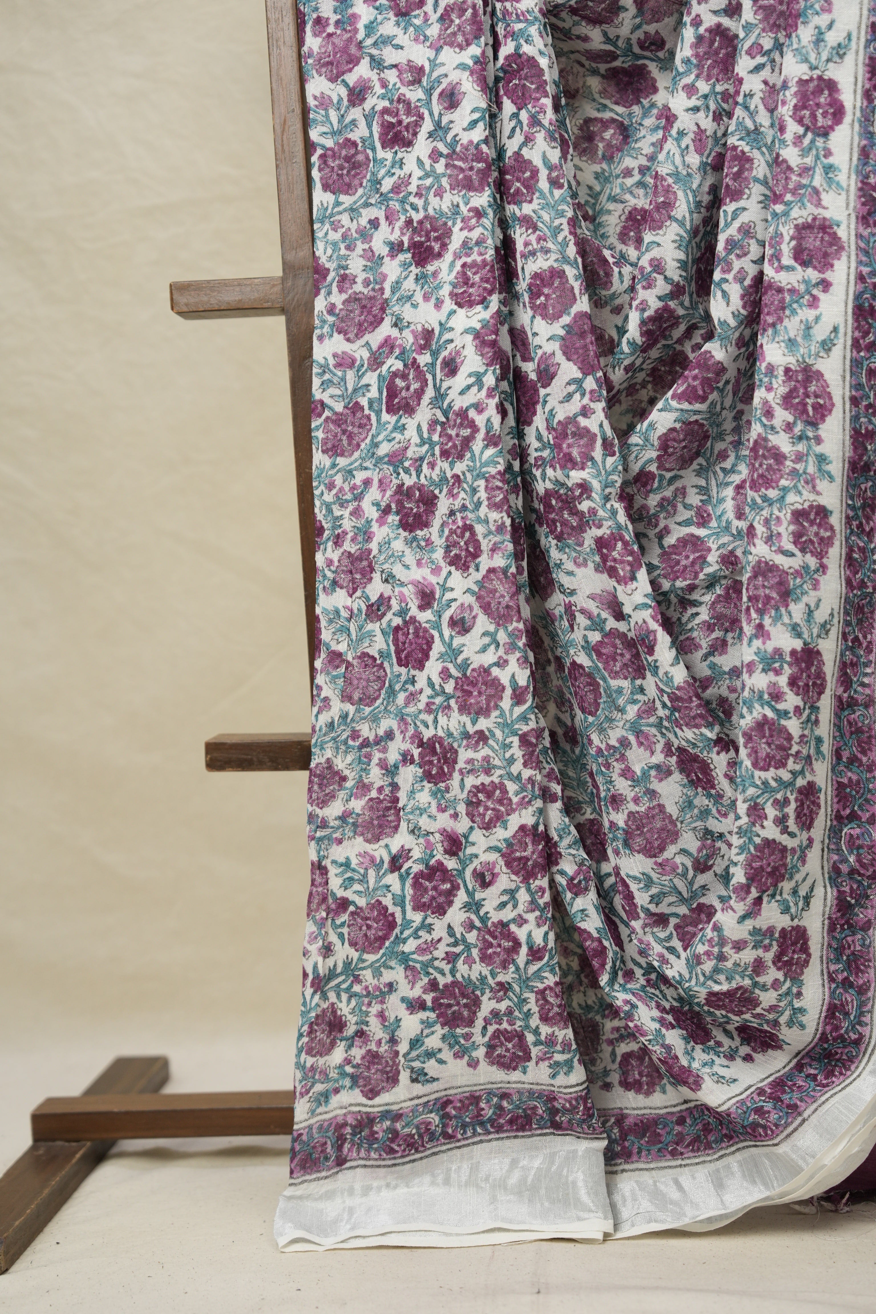 Plum White HBP Slub Cotton Saree- SRPWHBPSCS130