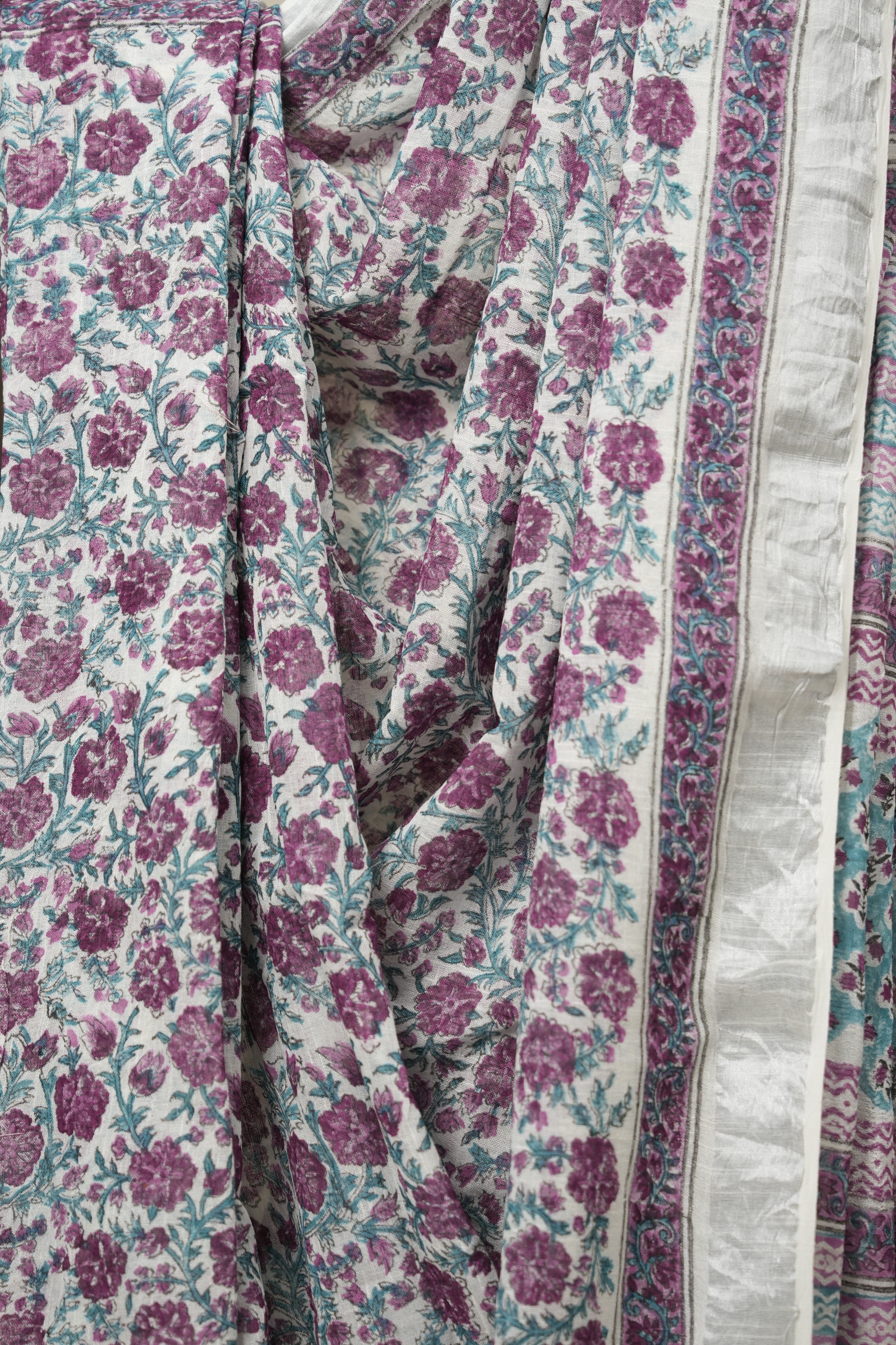 Plum White HBP Slub Cotton Saree- SRPWHBPSCS130