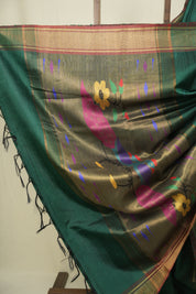 Bottle Green Raw Silk Saree - SRBGRSS1074