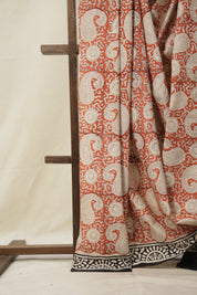 Brick Red White HBP Cotton Saree - SRBRWCS2831