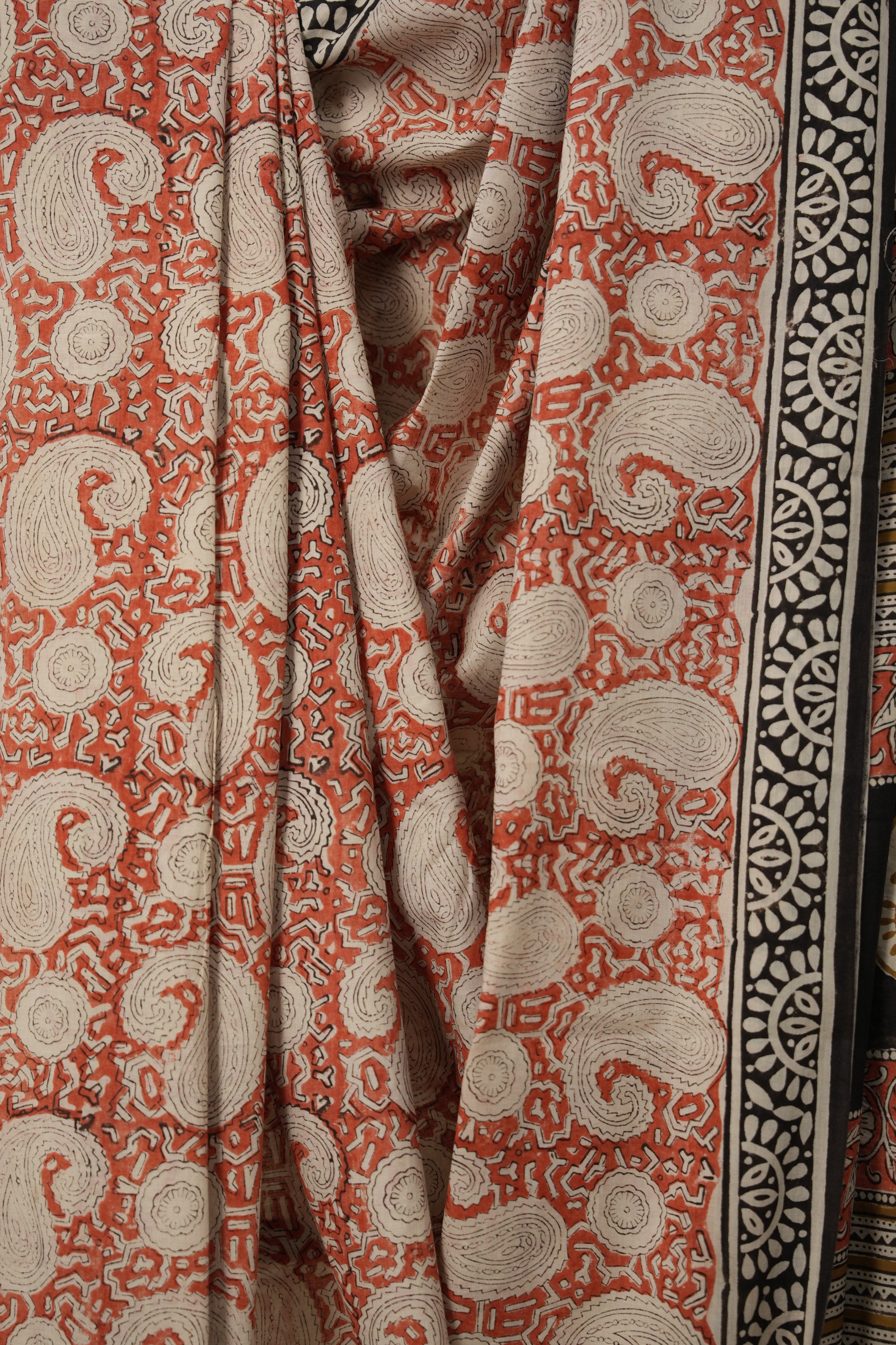 Brick Red White HBP Cotton Saree - SRBRWCS2831