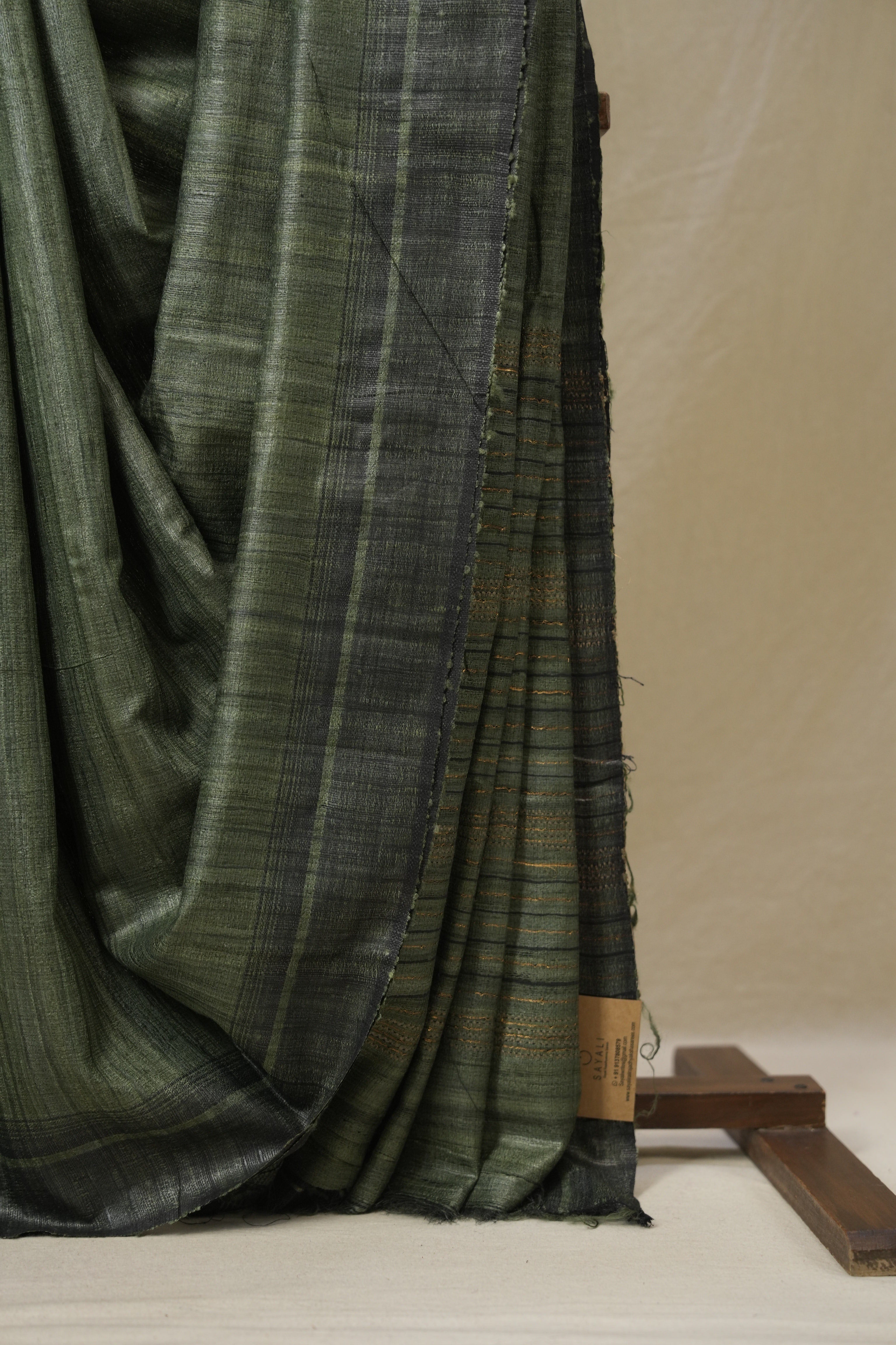 Dark Green Tussar Silk Saree - SRDGTSS1845
