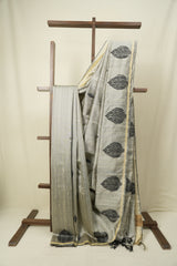 Silver Raw Silk Saree - SRSRSS1077