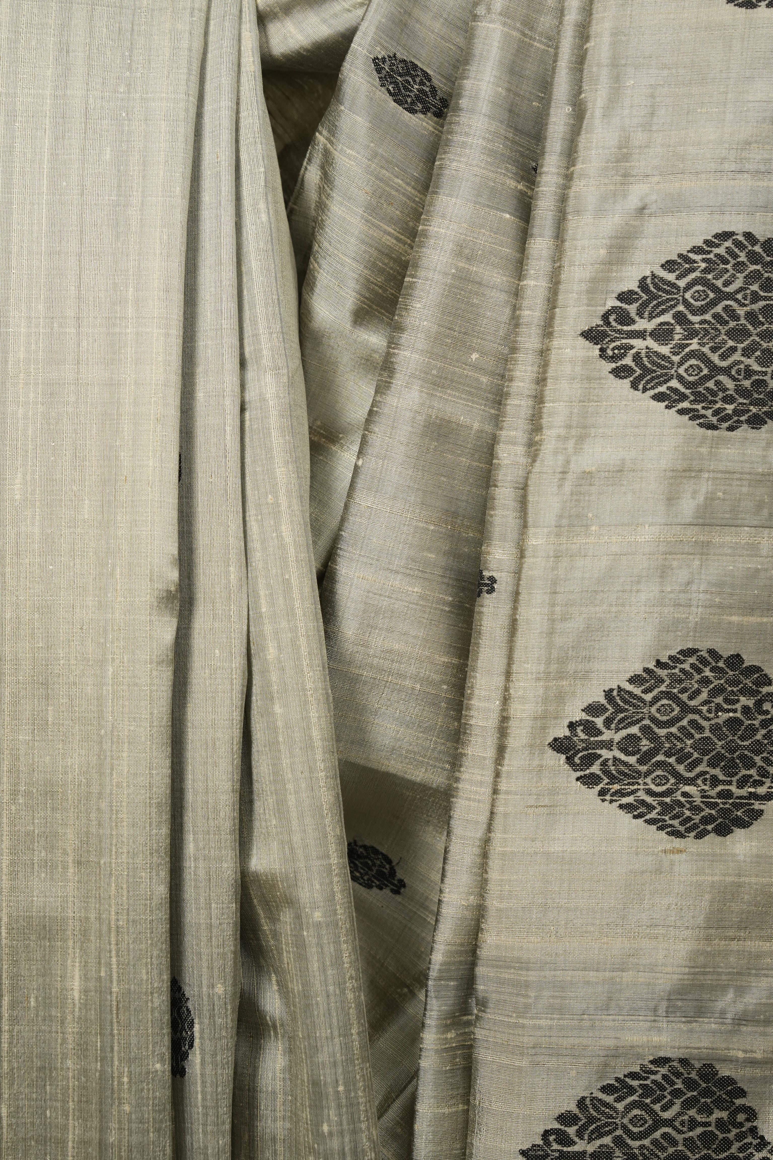 Silver Raw Silk Saree - SRSRSS1077