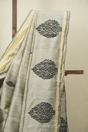 Silver Raw Silk Saree - SRSRSS1077