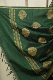 Green Raw Silk Saree - SRGRSS1080