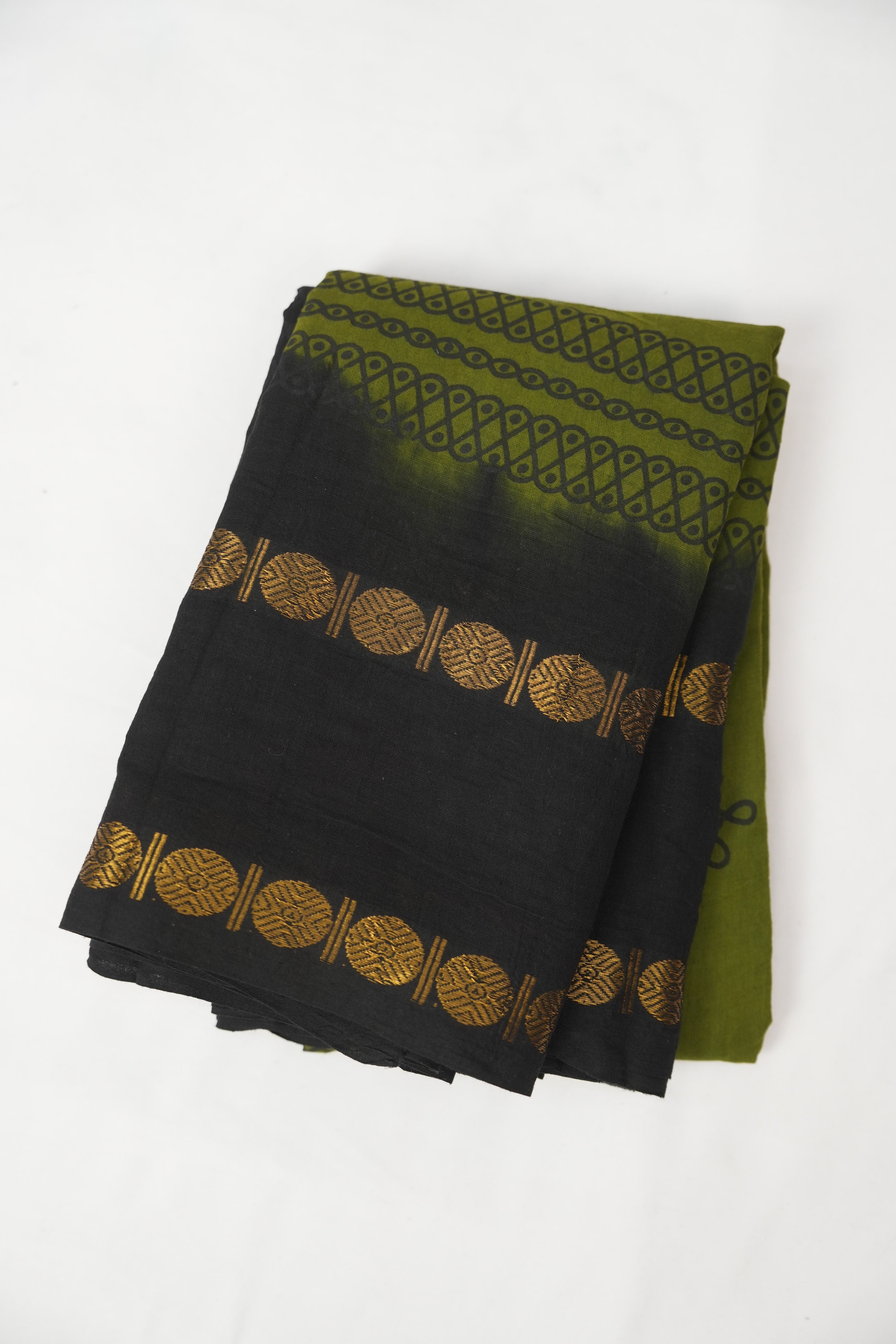 Mehendi Green Black Sungudi Cotton Saree - SRMGBSCS92