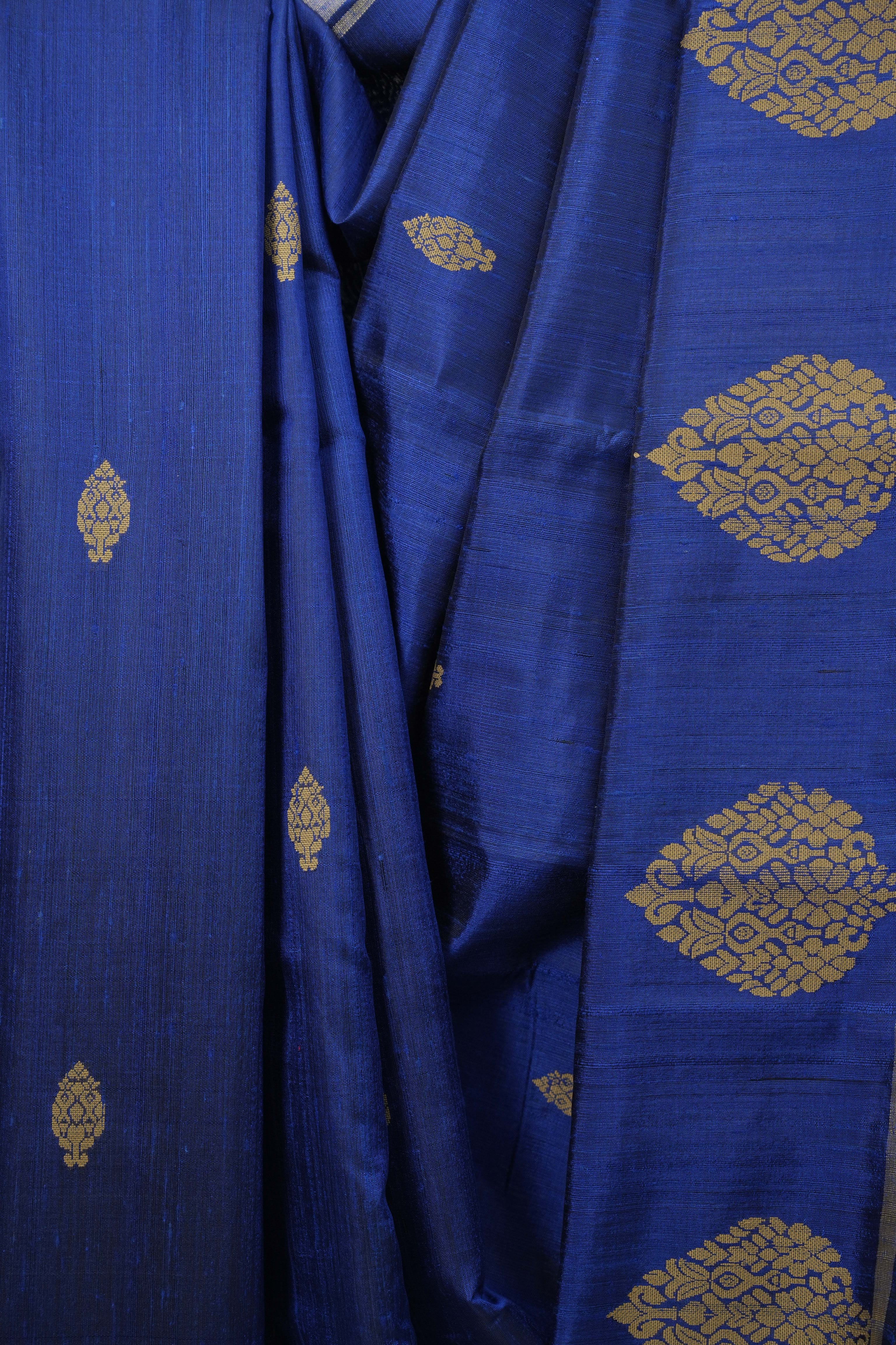 Navy Blue Raw Silk Saree - SRNBRSS1083