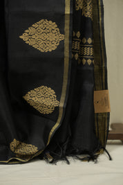 Black Raw Silk Saree - SRBRSS1085