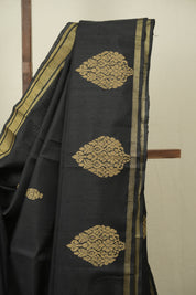 Black Raw Silk Saree - SRBRSS1085