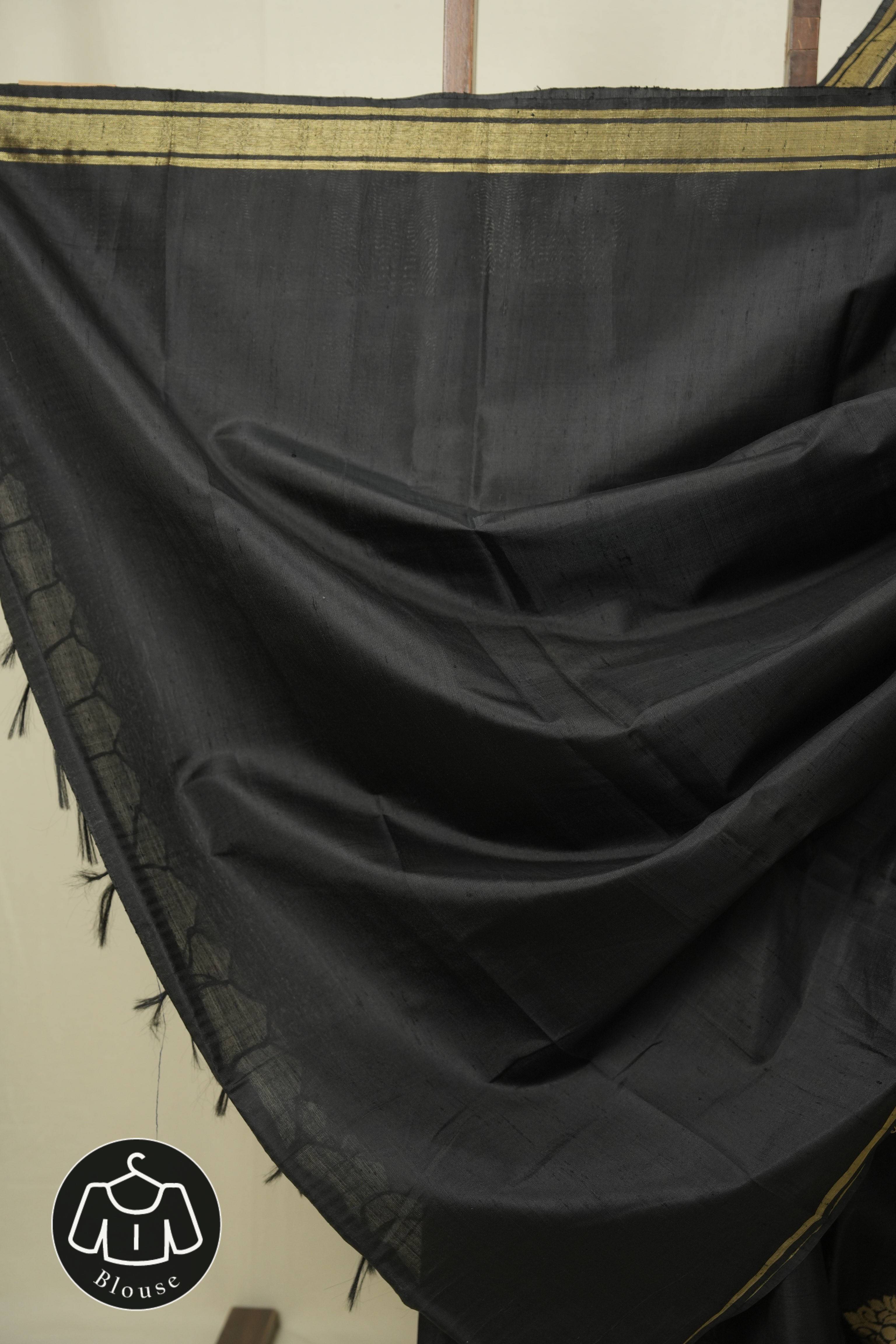 Black Raw Silk Saree - SRBRSS1085