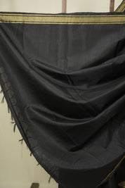Black Raw Silk Saree - SRBRSS1085