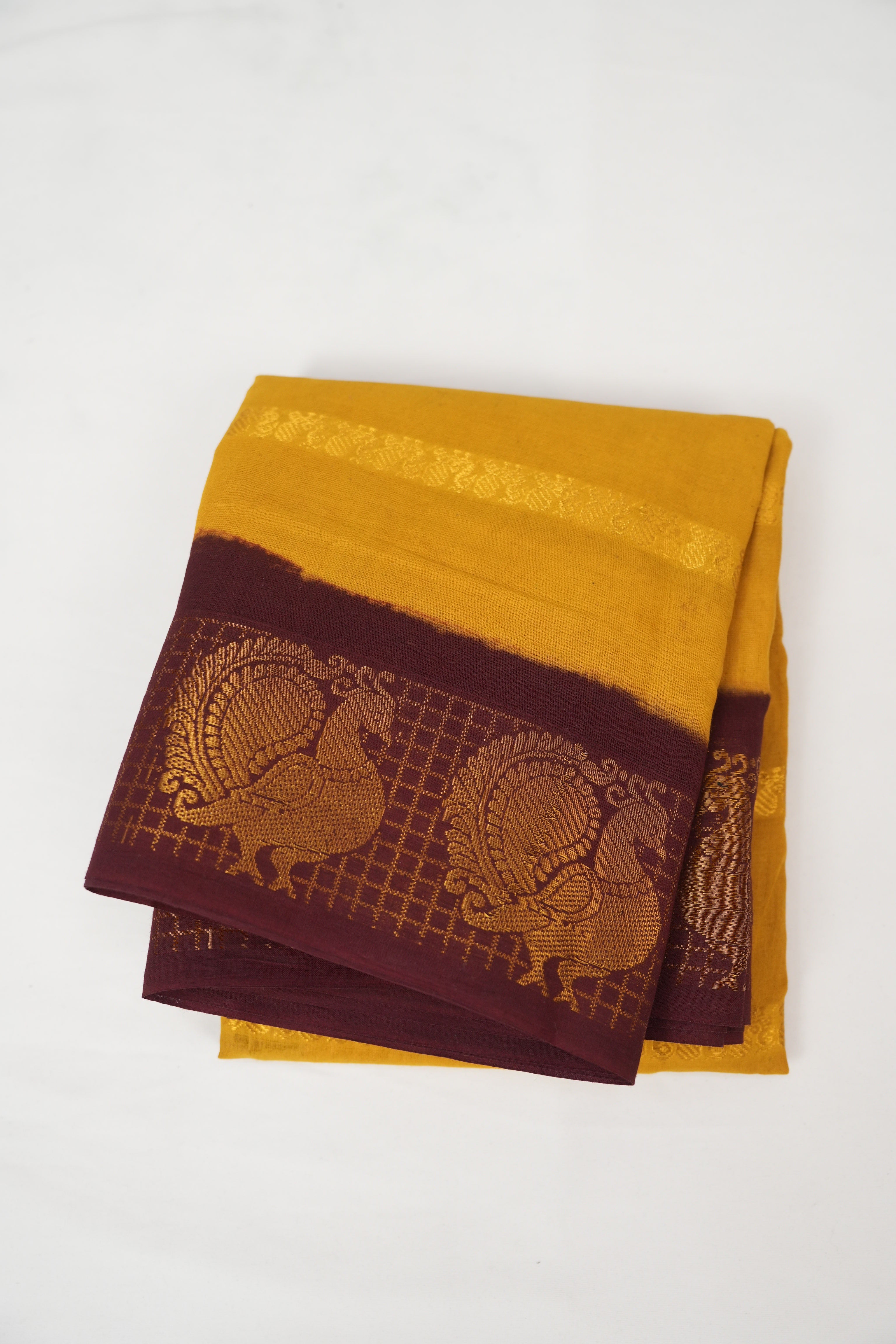 Mustard Gold Sungudi Cotton Saree - SRMGSCS96