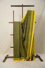 Yellow Black Plain Cotton Ilkal Saree  - SRYBCIS715