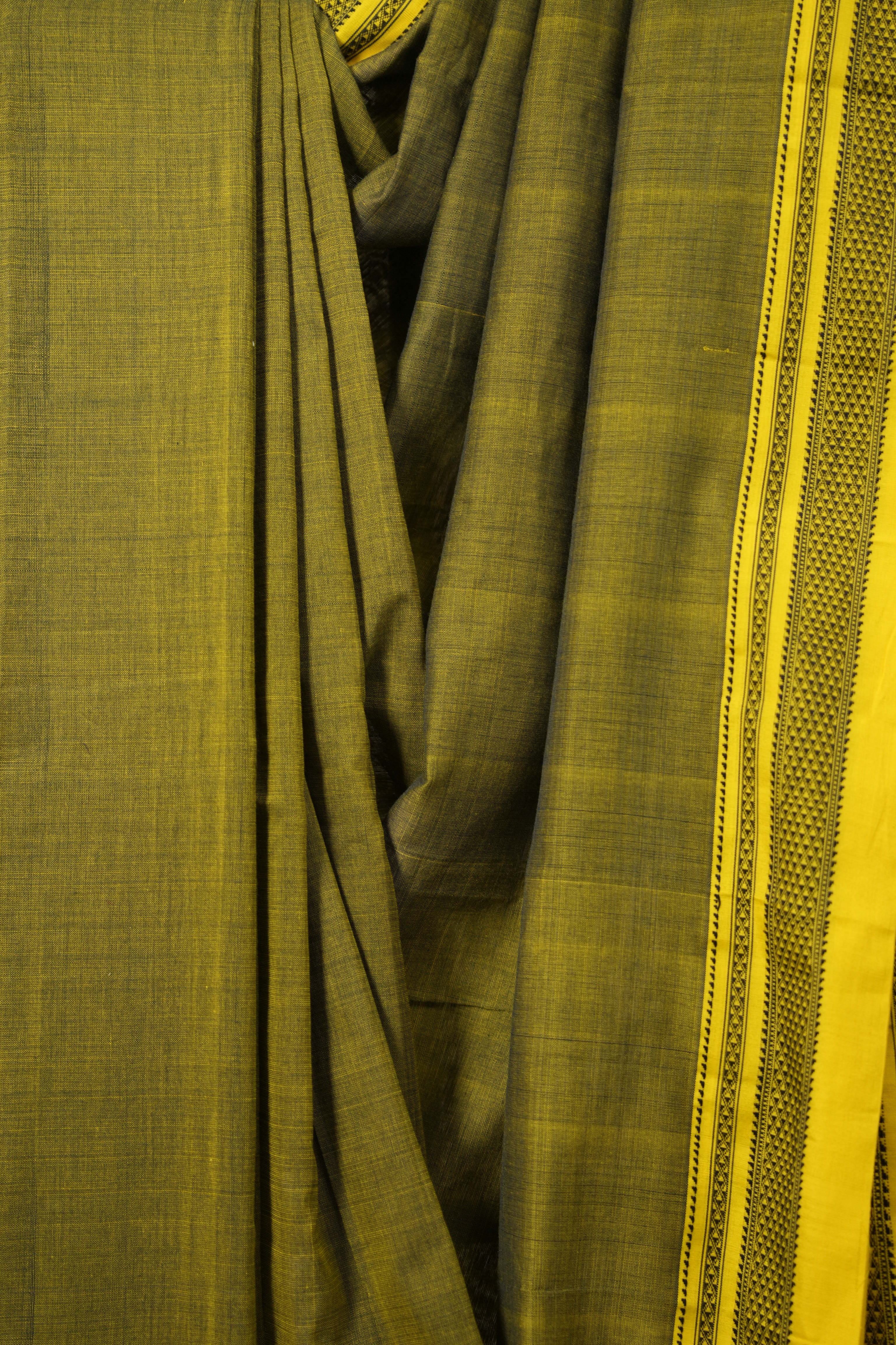 Yellow Black Plain Cotton Ilkal Saree  - SRYBCIS715