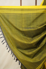 Yellow Black Plain Cotton Ilkal Saree  - SRYBCIS715