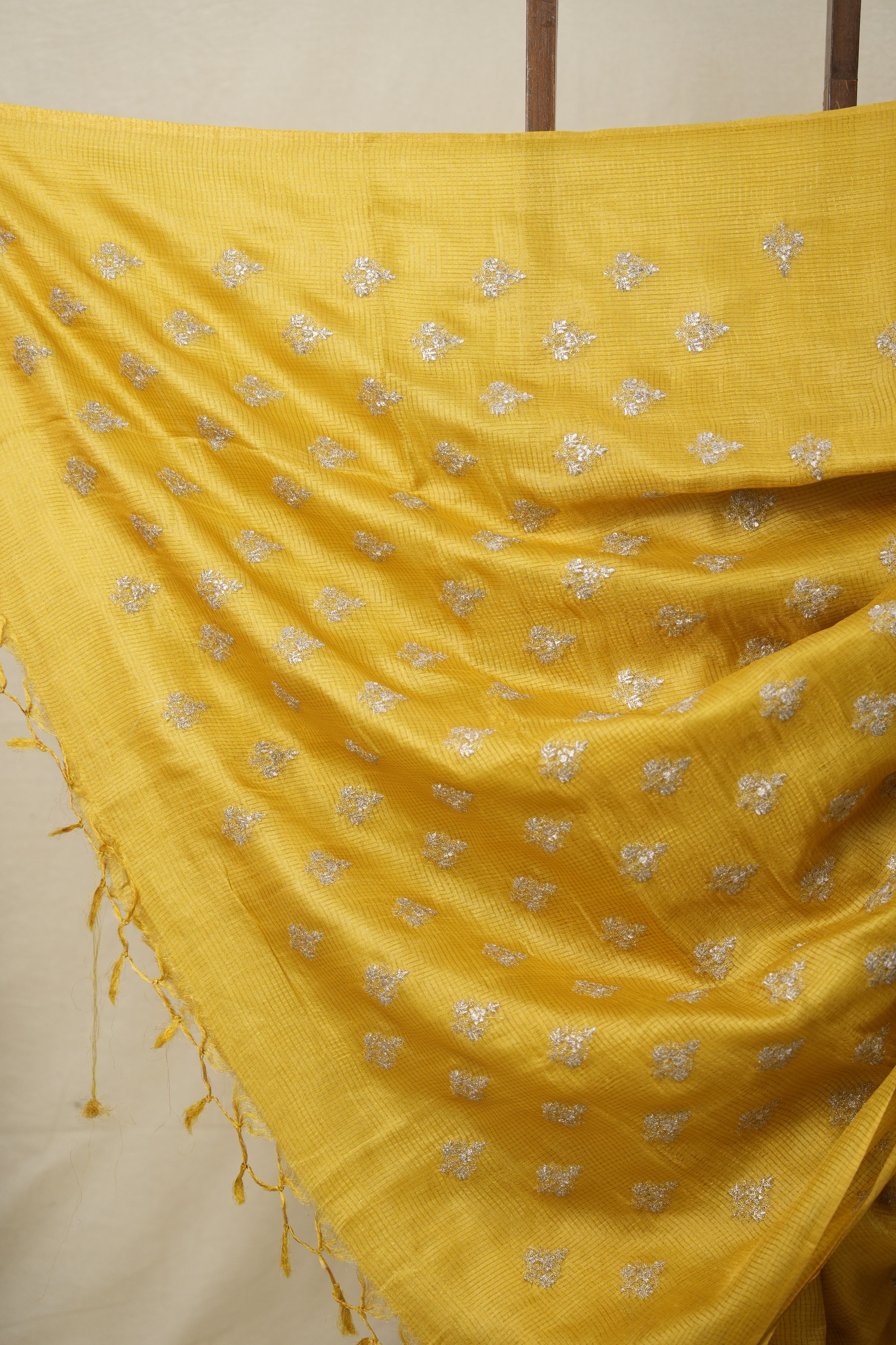 Golden Yellow Tussar Silk Saree (DEFECT) - SRGYTSS70- PI