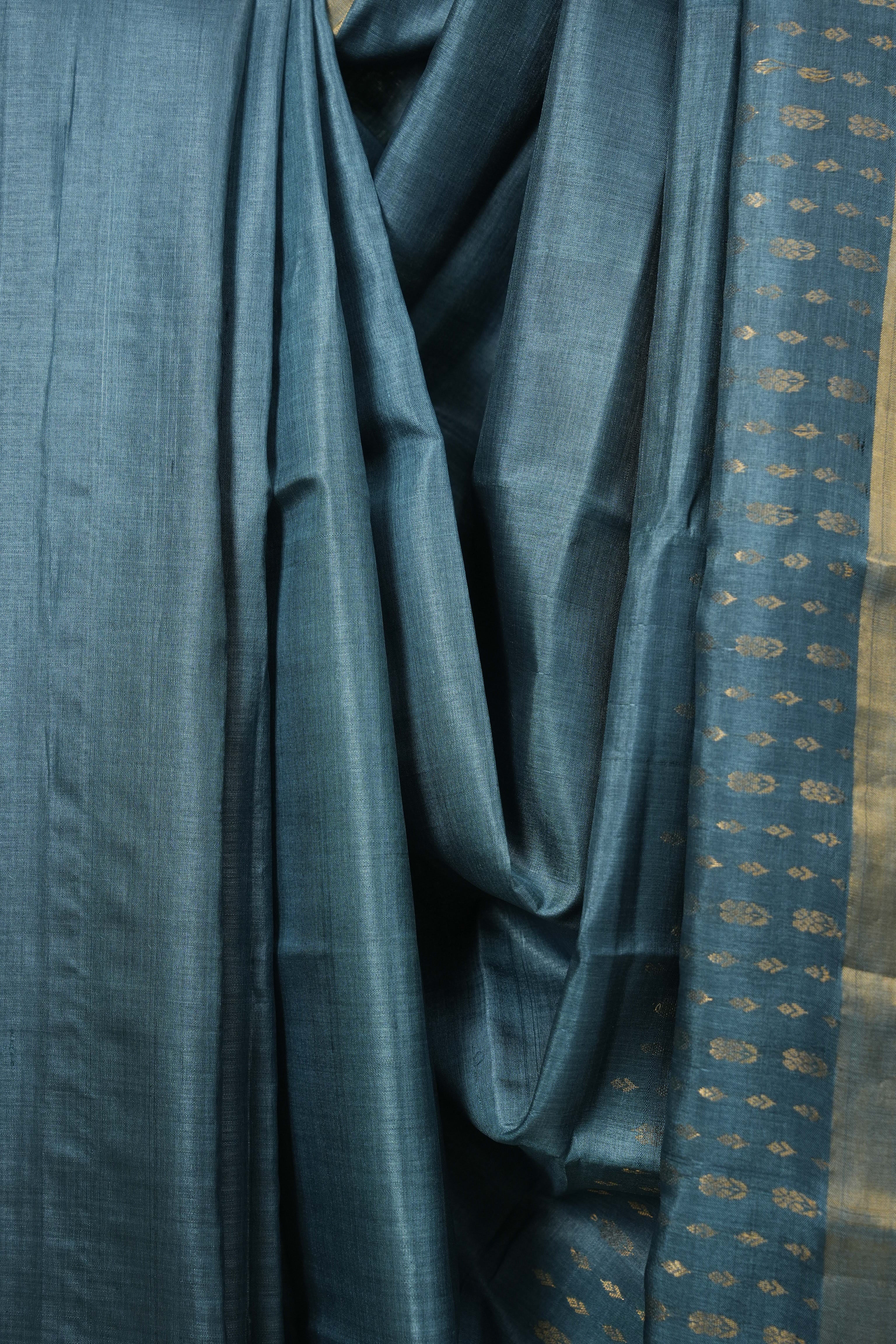 Teal Blue Tussar Silk Saree - SRTBTSS1920