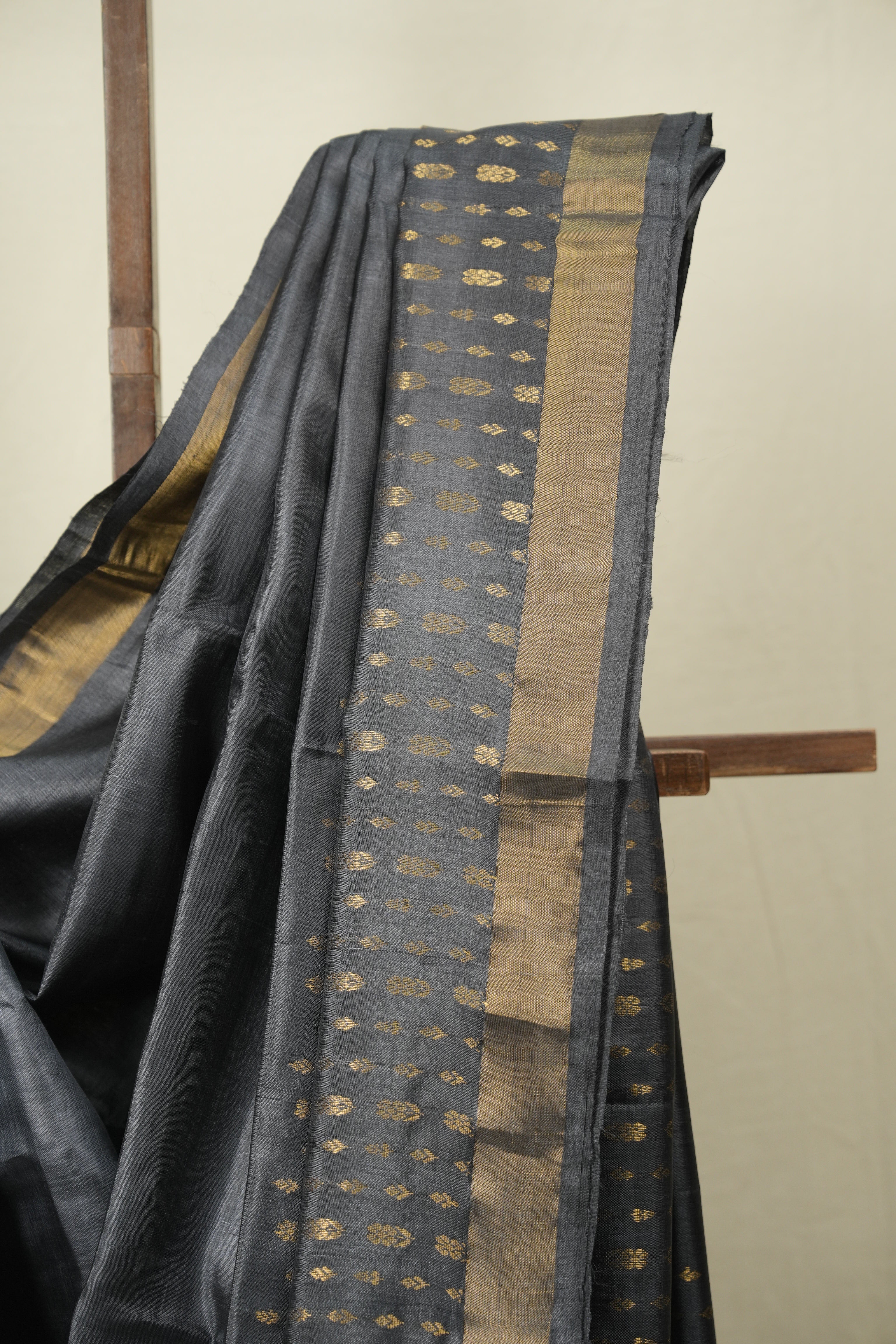 Steel Grey Tussar Silk Saree - SRSGTSS1922