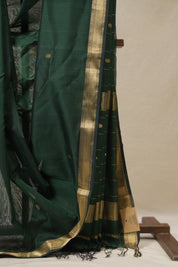 Bottle Green Maheshwari Saree - SRBGMS964