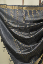 Steel Grey Tussar Silk Saree - SRSGTSS1922