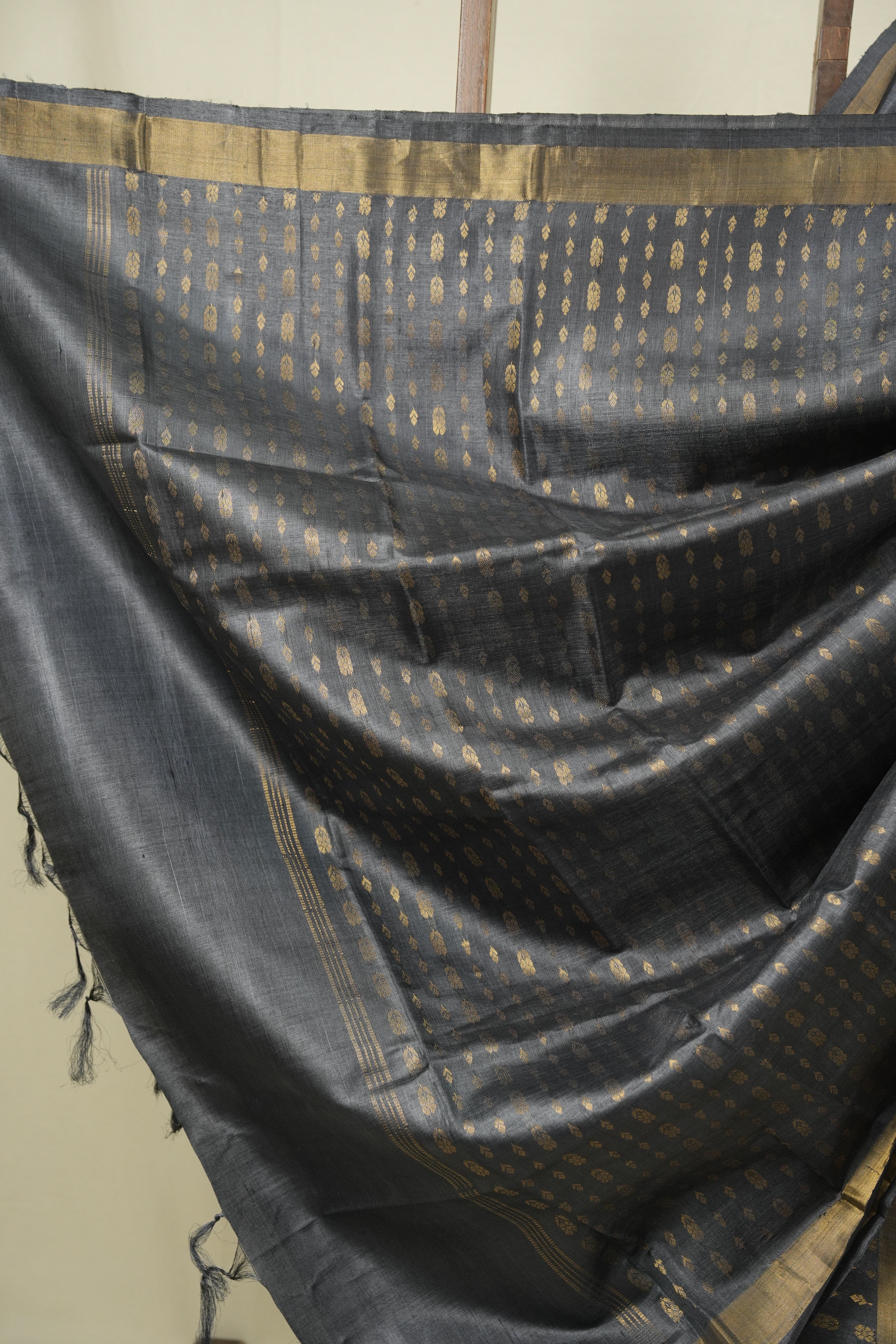 Steel Grey Tussar Silk Saree - SRSGTSS1922