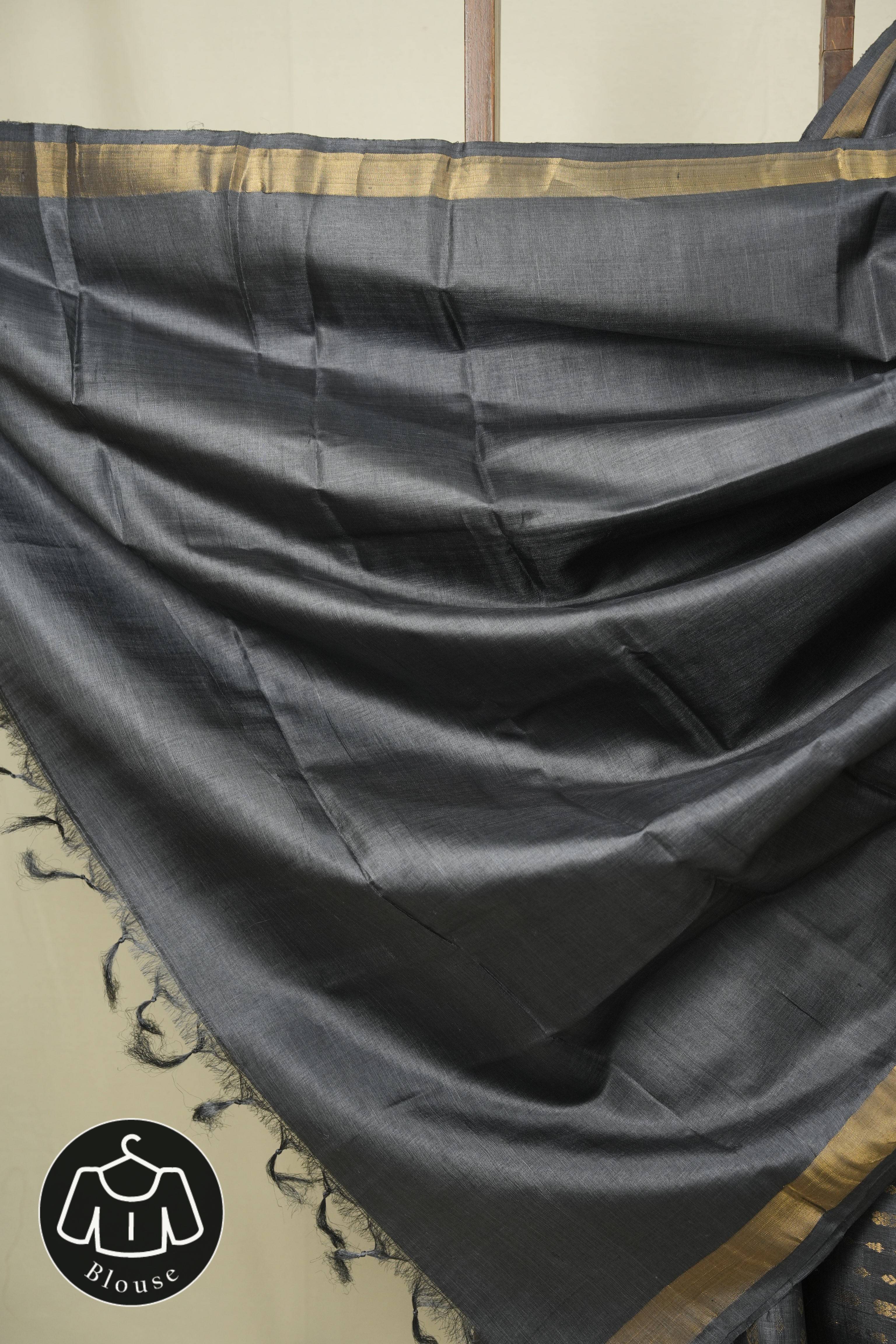 Steel Grey Tussar Silk Saree - SRSGTSS1922