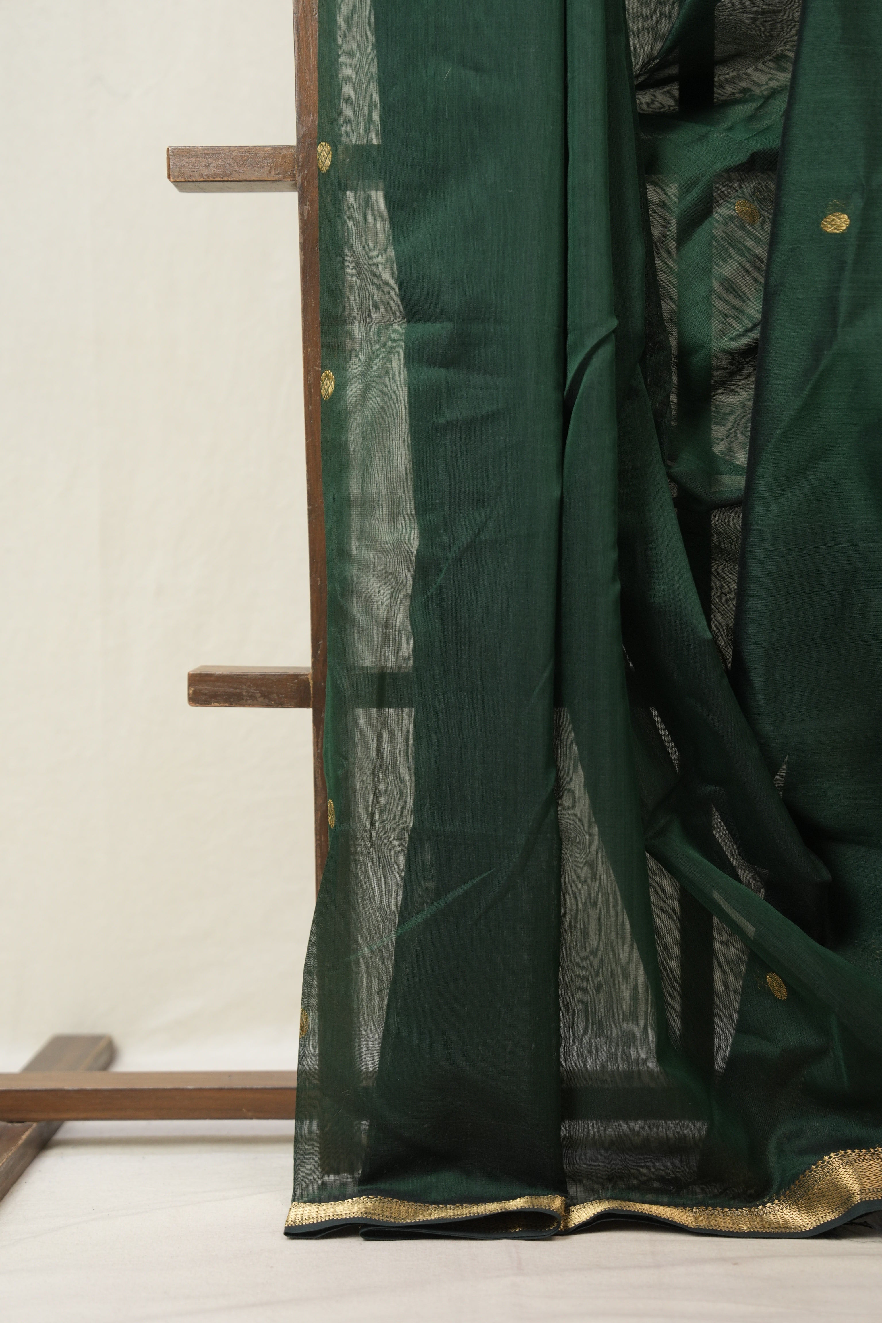 Bottle Green Maheshwari Saree - SRBGMS964