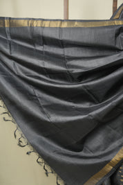 Steel Grey Tussar Silk Saree - SRSGTSS1922