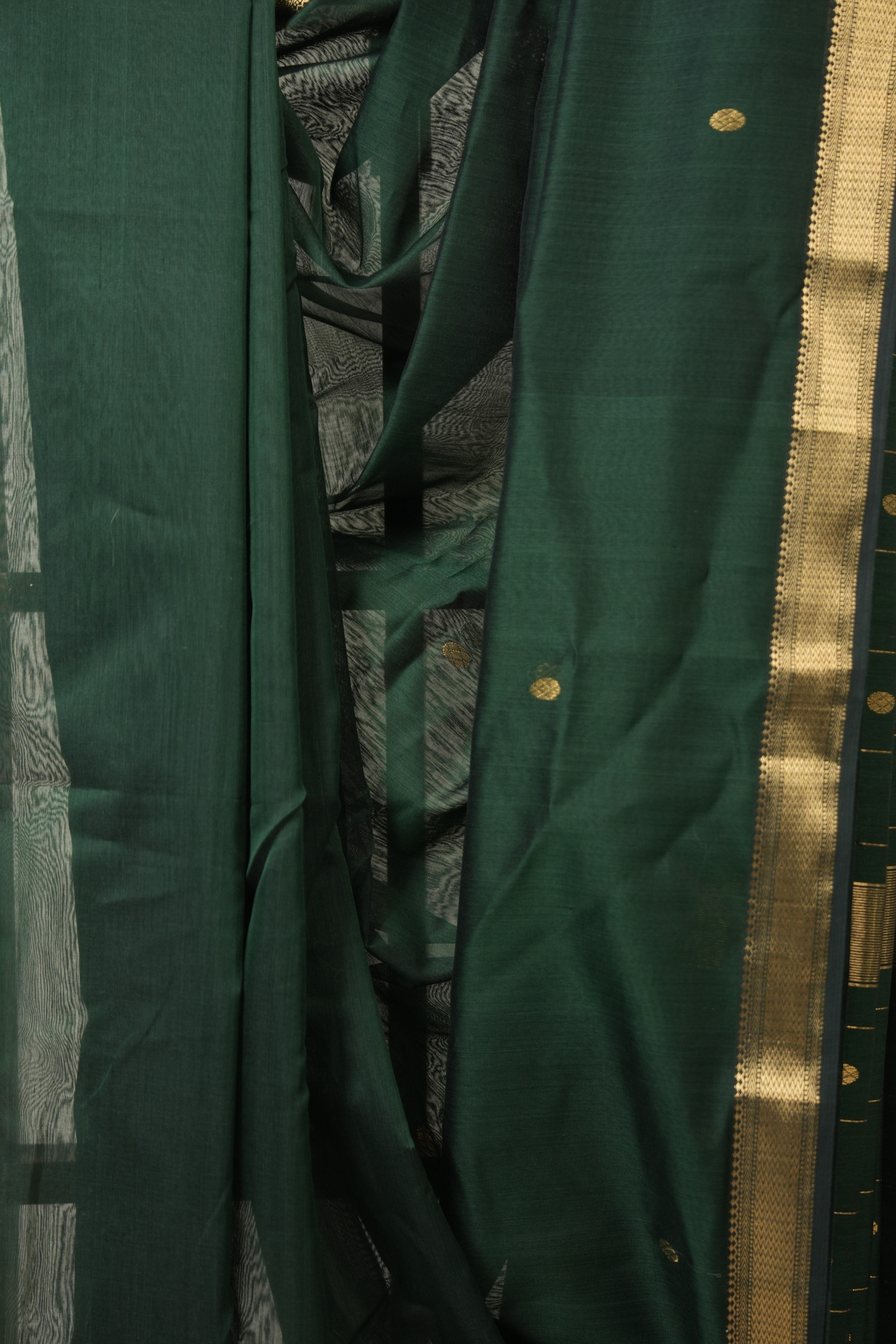 Bottle Green Maheshwari Saree - SRBGMS964