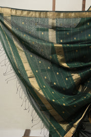 Bottle Green Maheshwari Saree - SRBGMS964